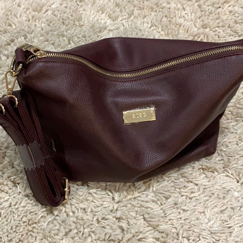 NWOT BCBG Faux Pebbled Leather Crossbody-Burgundy